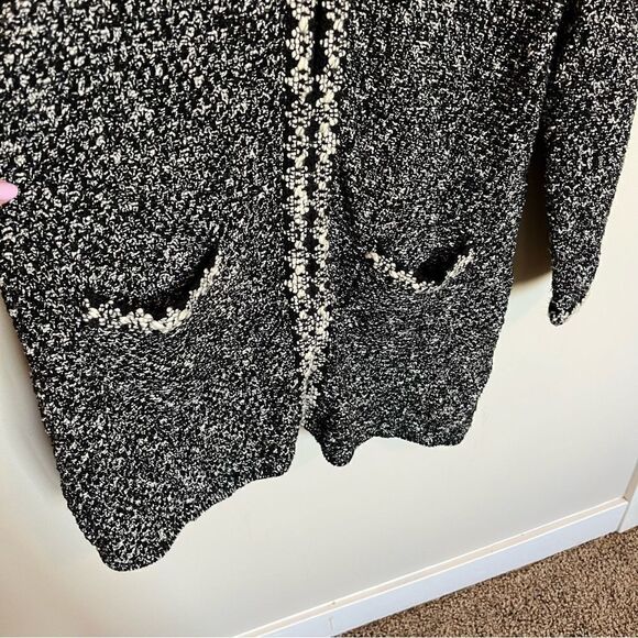 Talbots Women Marled Black White Silver Longline Sweater Cardigan - Picture 6 of 13